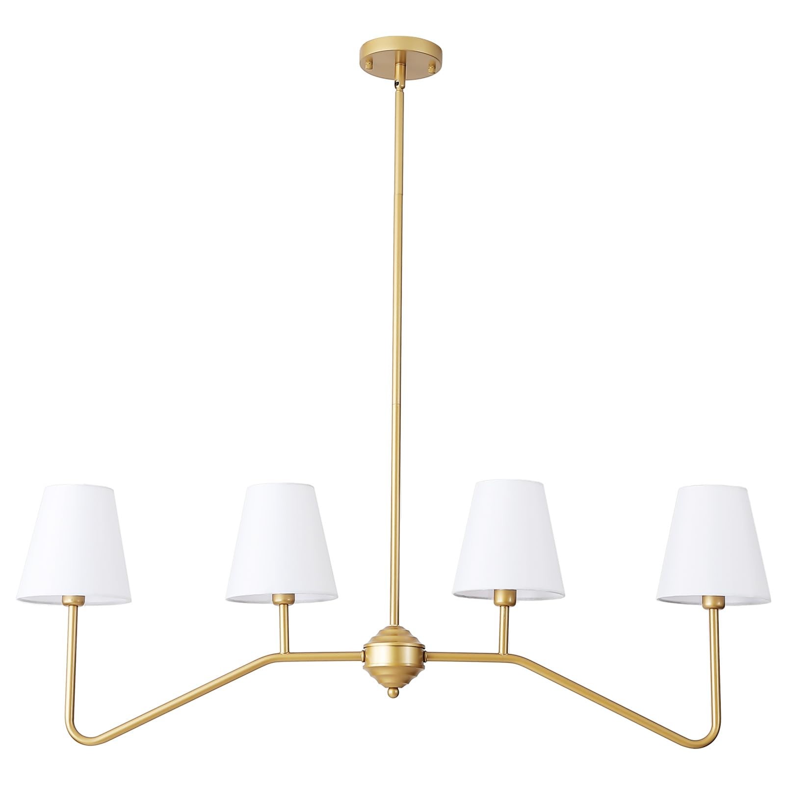 39" 4 Arms Dining Room Light, Gold Body+ Fabric Shade Chandelier,Modern Penda... gallery