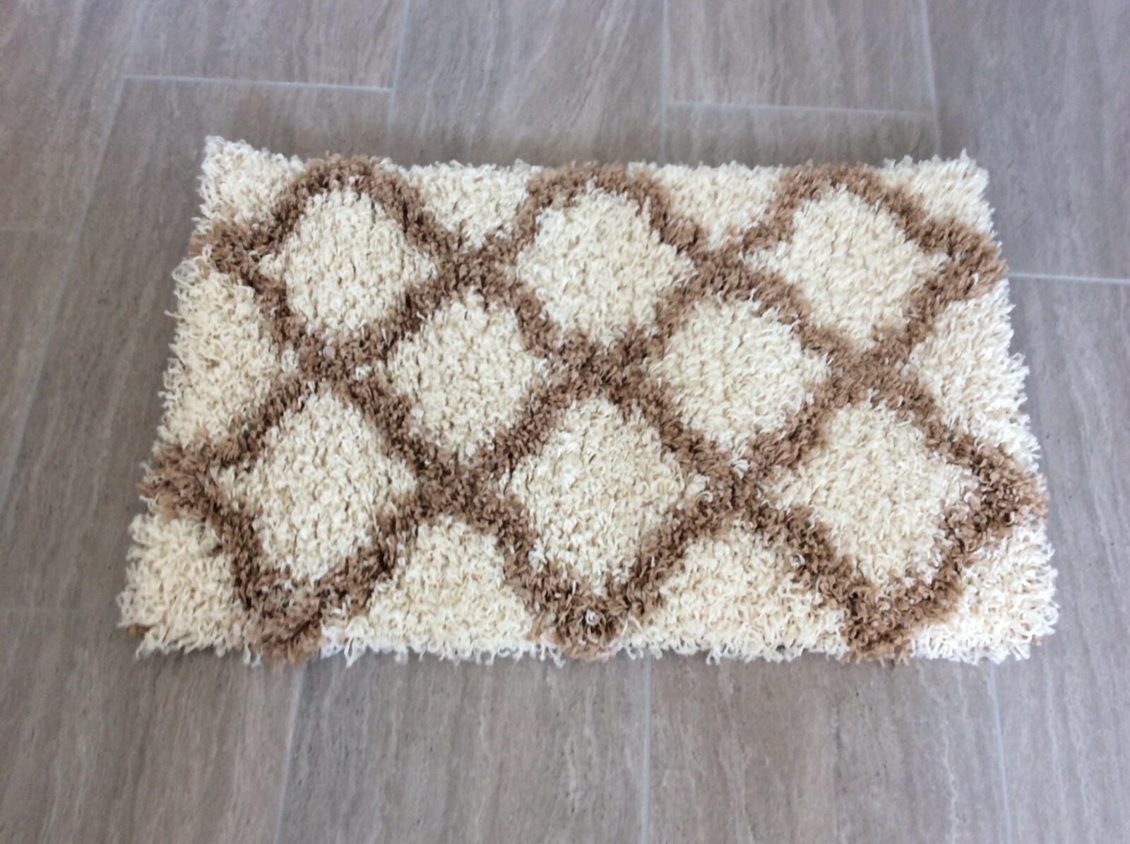 Maxy Home Bella Shag Collection Trellis Rug Mat Beige 20" x 31" gallery