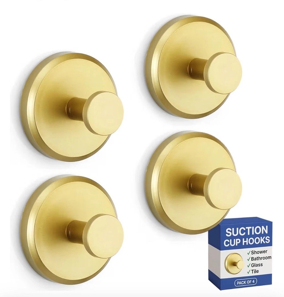 4× Suction Cup Hooks Waterproof Shower Hooks Bathroom Towel Hanger 15lbs gold