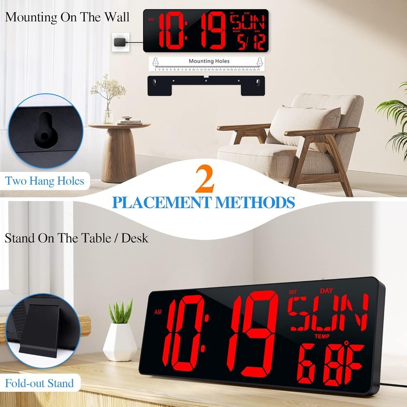 Large Digital Wall Clock with Remote Control 17.2" LED Large Display Timer with gallery