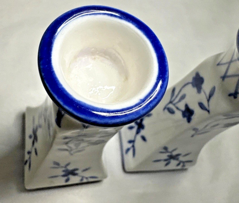Two Pillar Candlestick Holders 5" Cobalt Blue Delft Floral Porcelain Ceramic gallery
