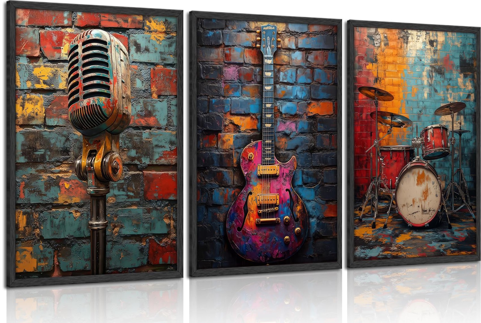 3Pcs Graffiti Musical Instruments Canvas Wall Art Cool Music Theme Posters Pr... gallery