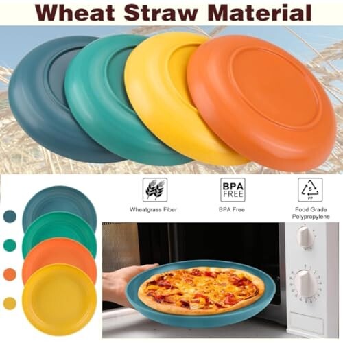 1/4 Pack 10 Inch Unbreakable Wheat Straw Plates Reusable Dinner Plates for Campi gallery