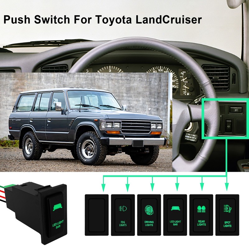 Push Button Switch Green Led 12V ON For Toyota Prado 95 LandCruiser 80 79 Series gallery
