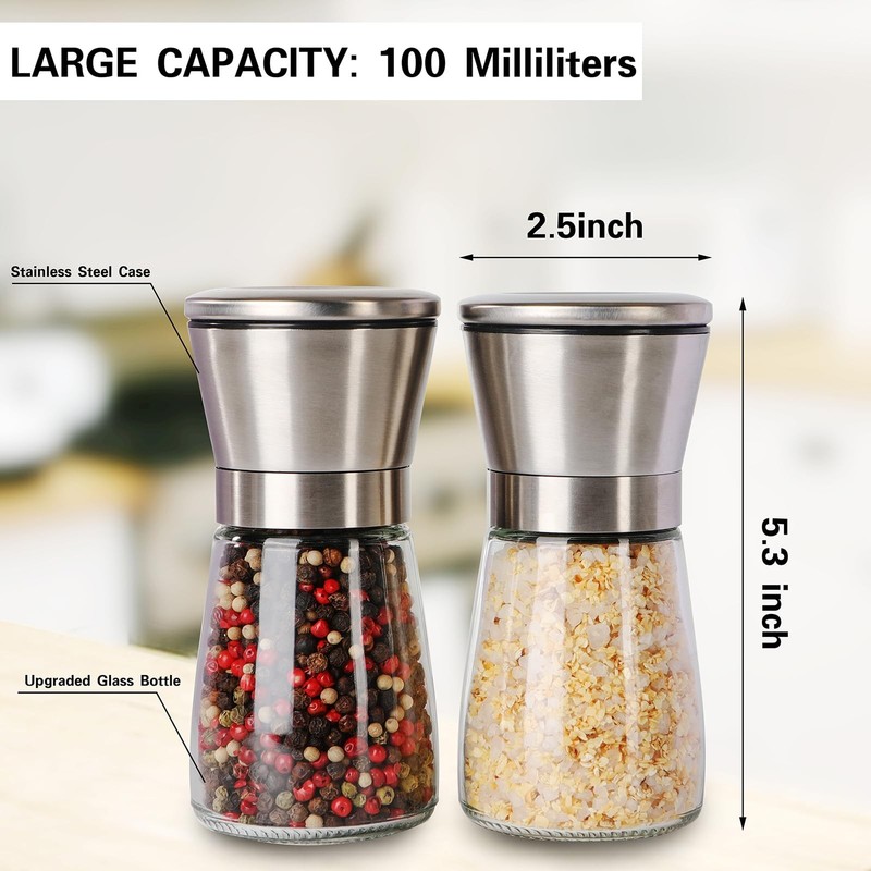 Salt and Pepper Grinder Set Refillable, Salt Pepper Grinder Shaker Stainless S gallery