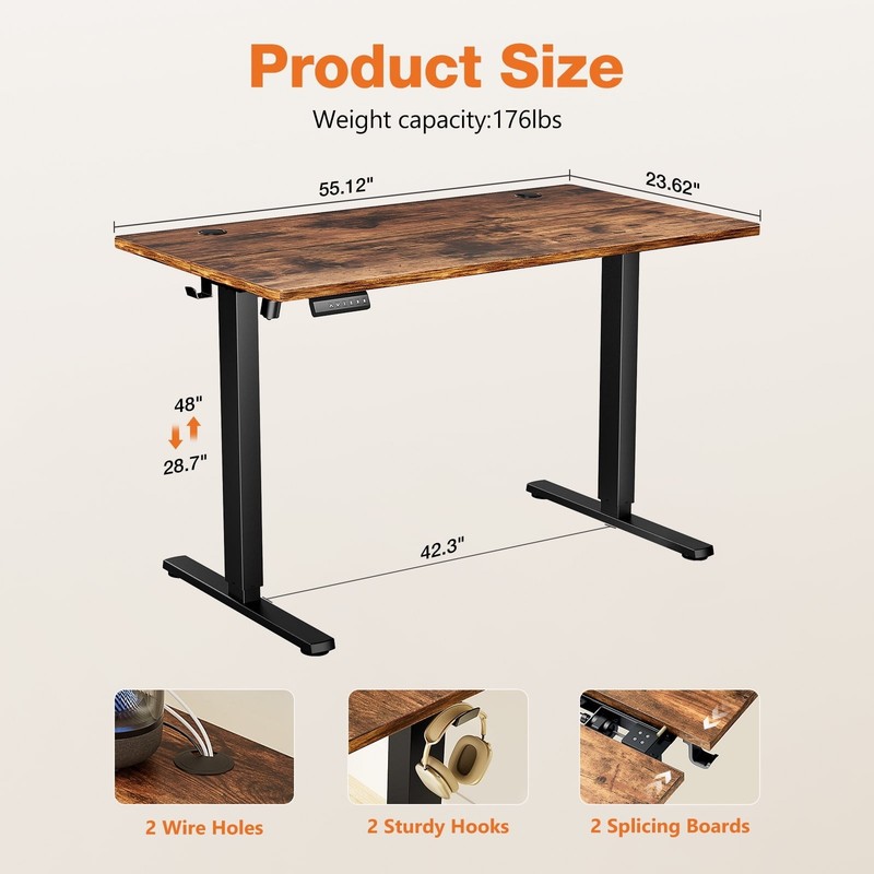 CONCETTA Electric Height Adjustable Desk 48x24 Sit Stand Desk Rust Freeship gallery
