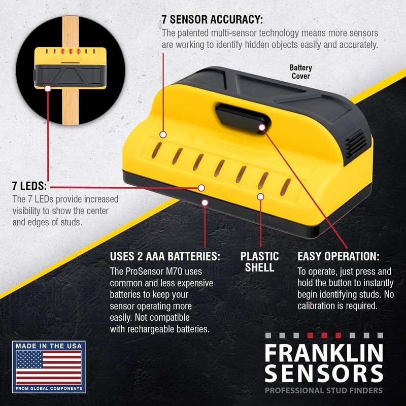 Franklin Sensors ProSensor M70 Stud Finder with 7-Sensors, Wood & Metal Stud gallery
