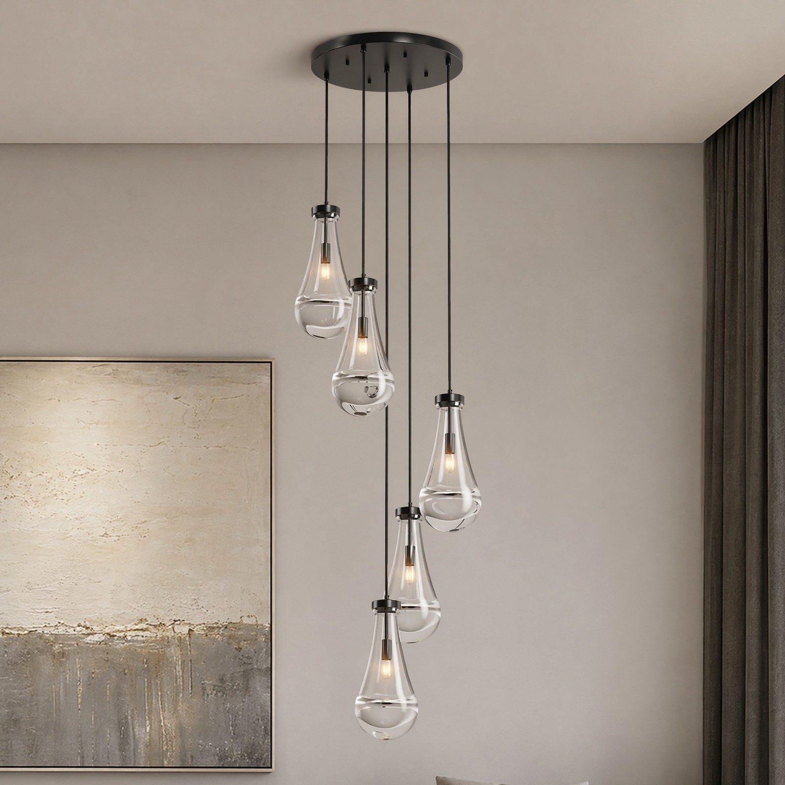 5-Light Black Raindrop Pendant LED Light Chandelier Kitchen Living Room Fixture gallery