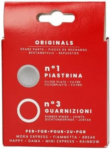 Bialetti 3 Gaskets (Rubber Rings) 1 Filter Plate Replacement for Moka 3 + 4 Cups gallery