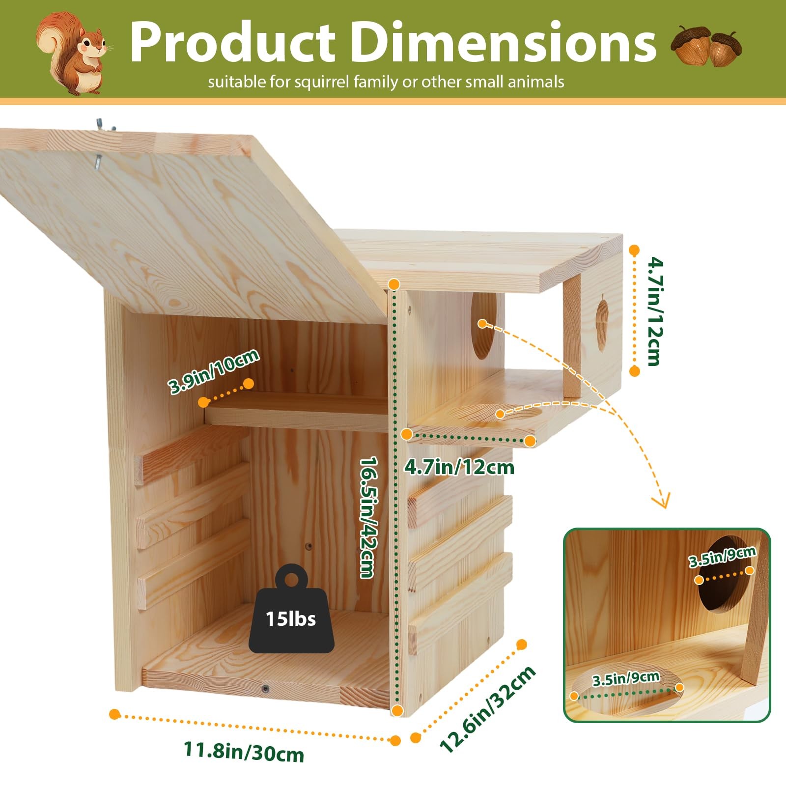 HeavyDuty Squirrel House 12.6 Inch Extra Large Nesting Box with External Platfo gallery