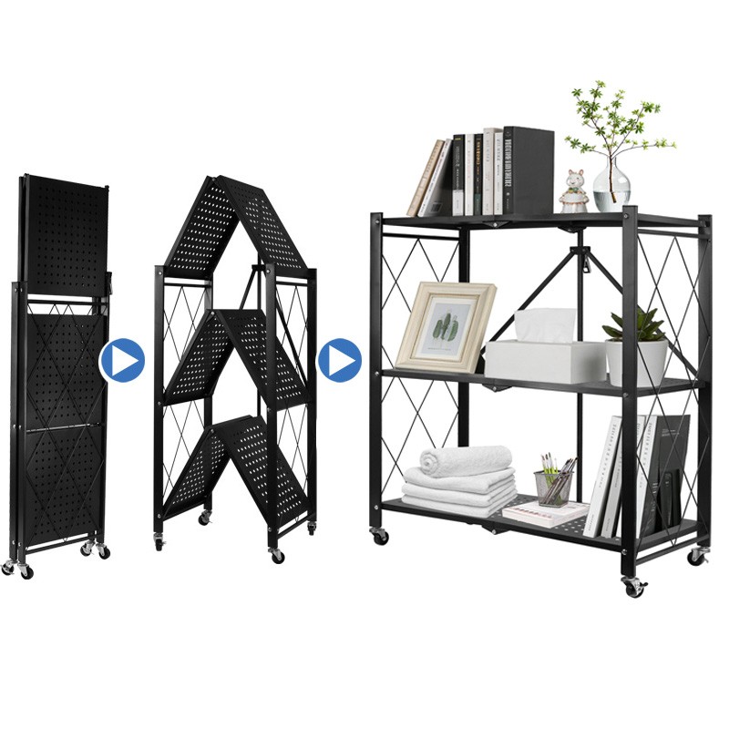 3-Tier Heavy-Duty Storage Rack Metal– Foldable Shelving Wheels Kitchen & Garage gallery