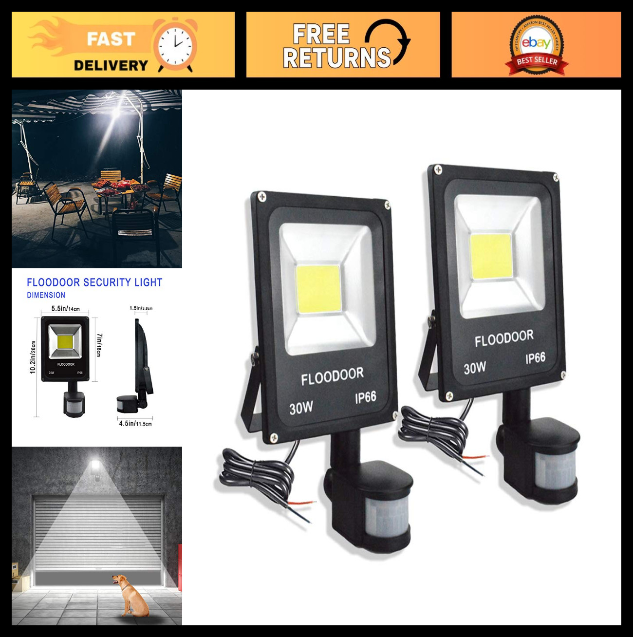 30W LED Motion Sensor Flood Light - Waterproof, Super Bright 2700LM, 6000K, 2 Pa gallery