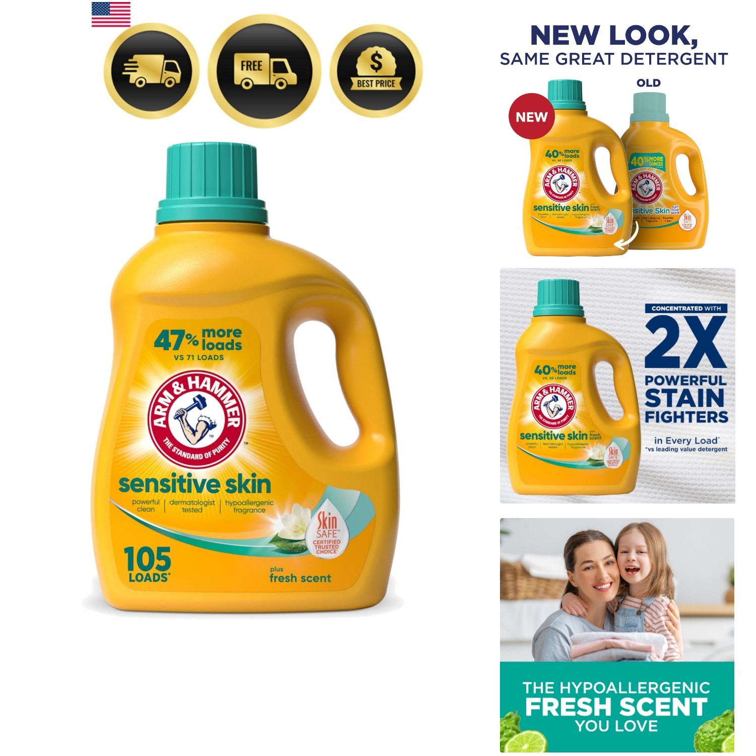 Sensitive Skin Liquid Laundry Detergent, Fresh Scent, 105 fl oz, 105 Loads gallery