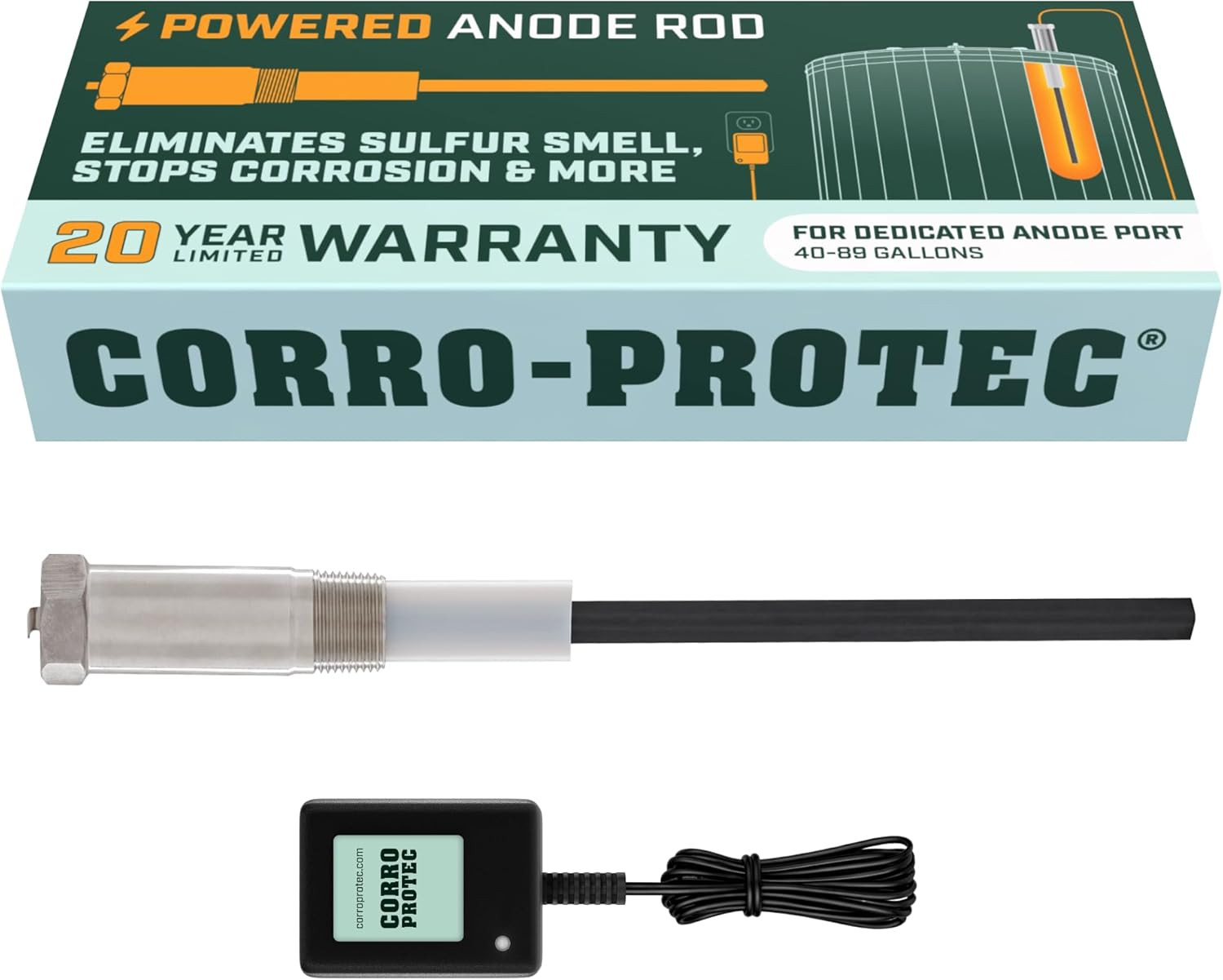 Corro-Protec Powered Anode Rod for Water Heater, 20-Year Warranty, Eliminates Ro gallery