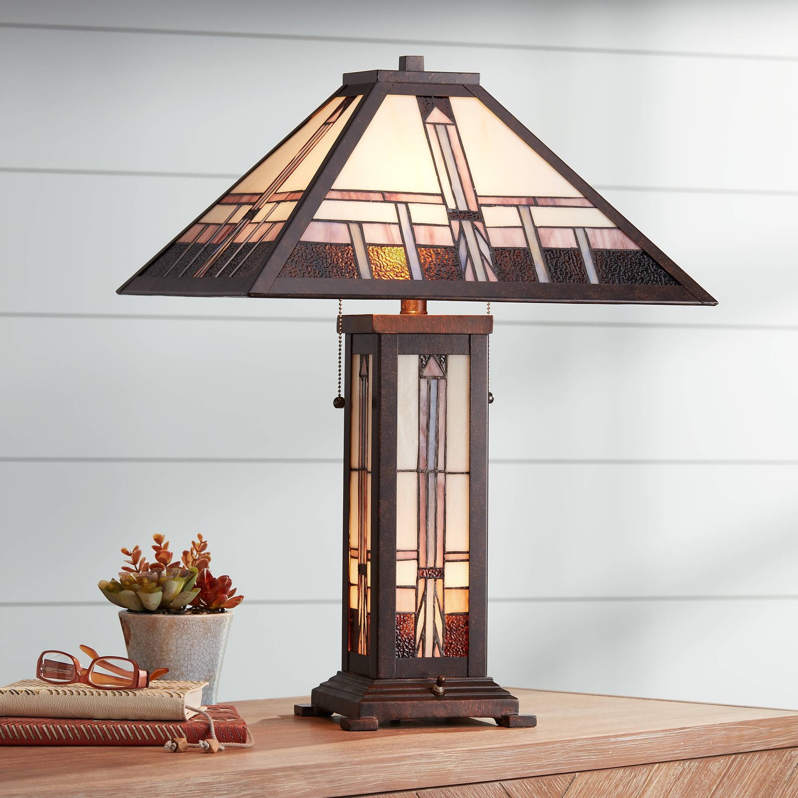 Alfred Mission Tiffany Style Table Lamp 26" High Bronze with Nightlight Bedroom gallery