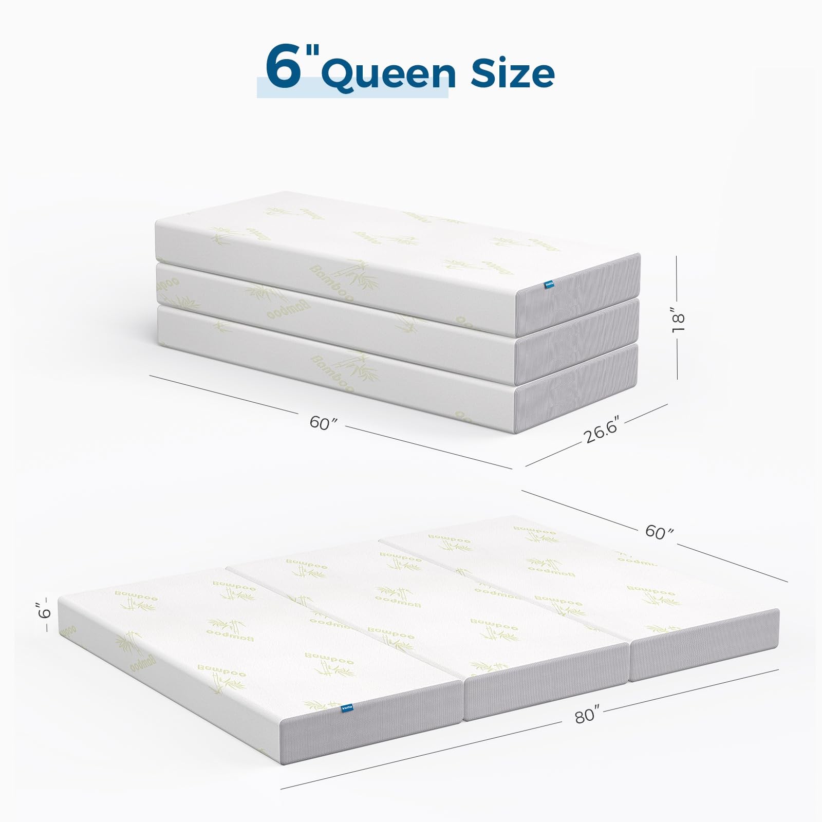 6 Inch Folding Mattress, Memory Foam Tri-fold Mattress with Removable Cover, ... gallery