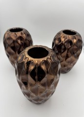 3 Brown Ceramic Vases 8” high