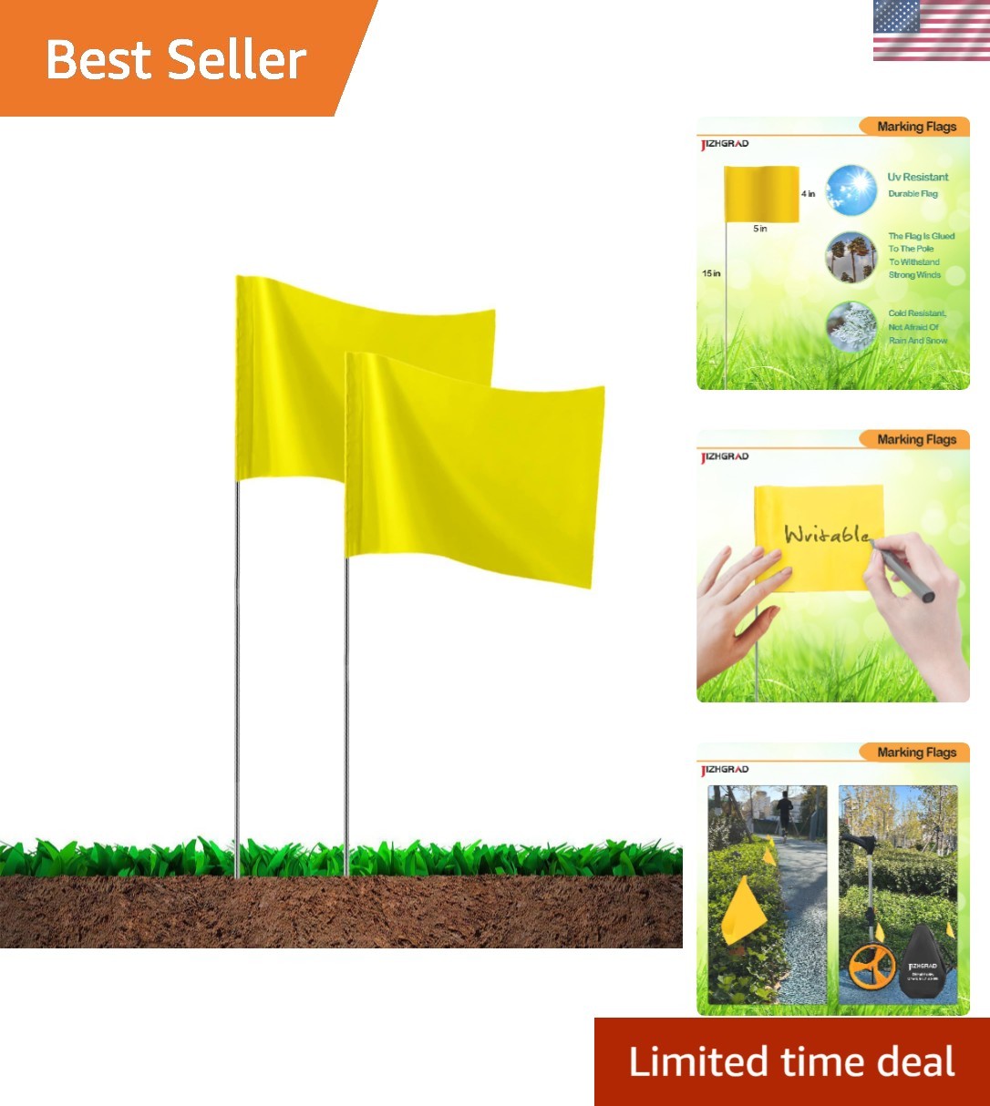 Versatile Yellow Marker Flags 15x5 Inch - Ideal for Lawn, Survey & Dog Training gallery