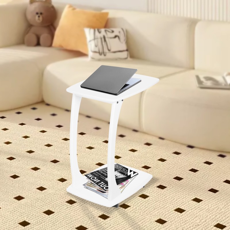 C-Shaped Side Table with Wheels Mobile End Table with Wood Frame Nightstand gallery