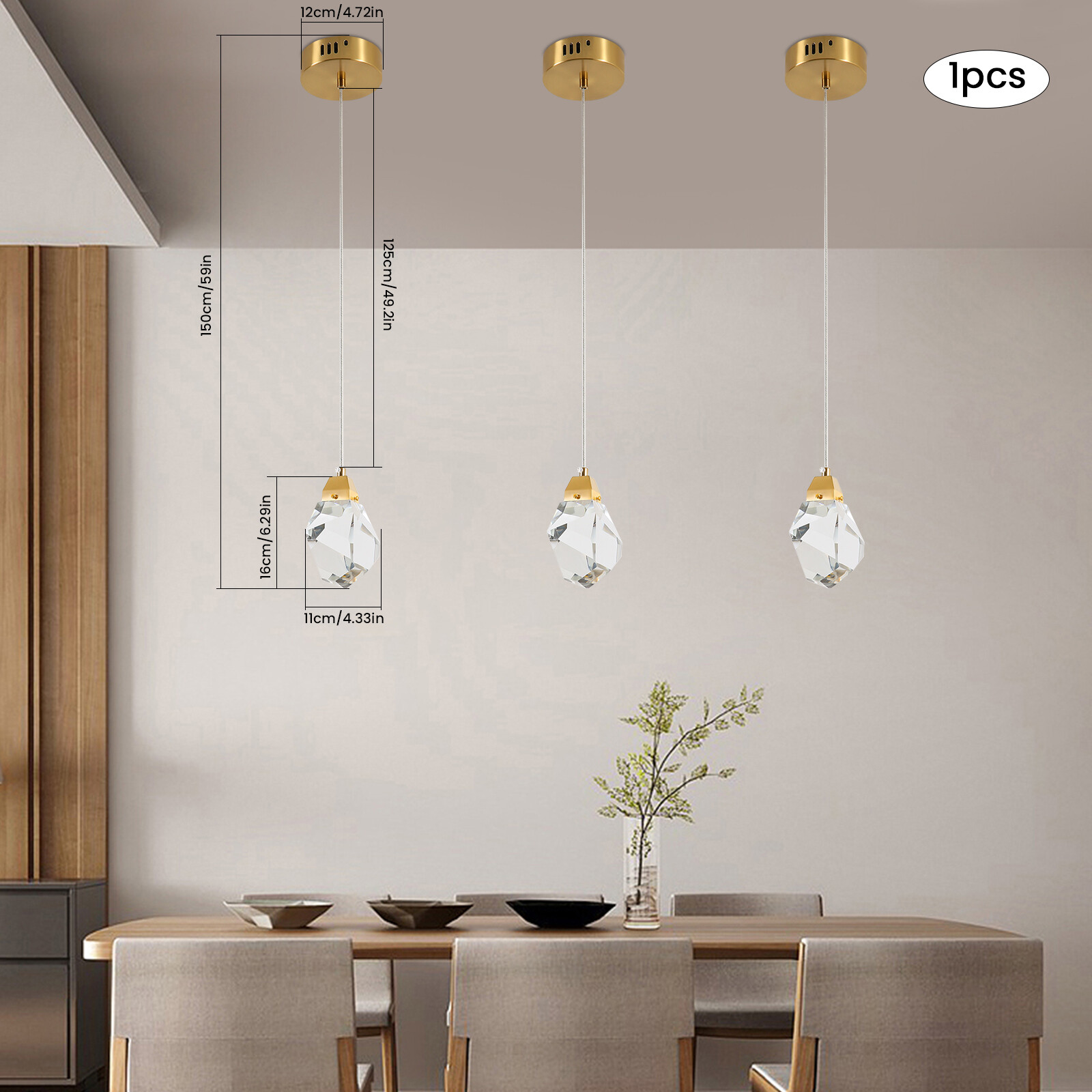 1x Modern Crystal Pendant Lamp Kitchen Island Ceiling Fixture Hanging Light LED gallery