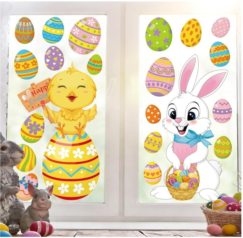 21 PCS Extra Large Easter Decorations, 2 Sheets Easter Window Clings, 15in x35in gallery
