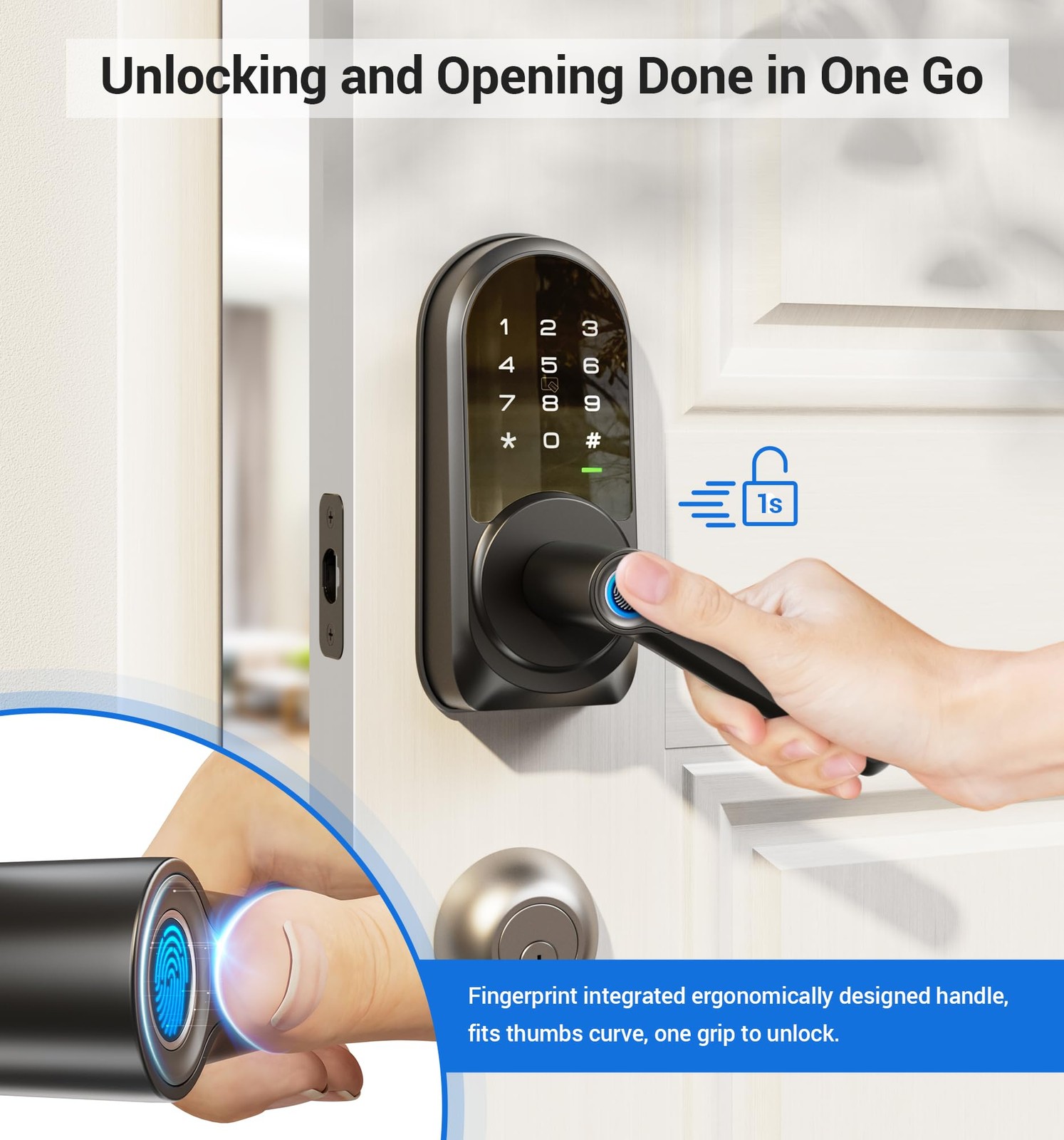 RZ09 Lock, 7-in-1 Keyless Entry with Handle Set, APP Control Fingerprint Dead... gallery