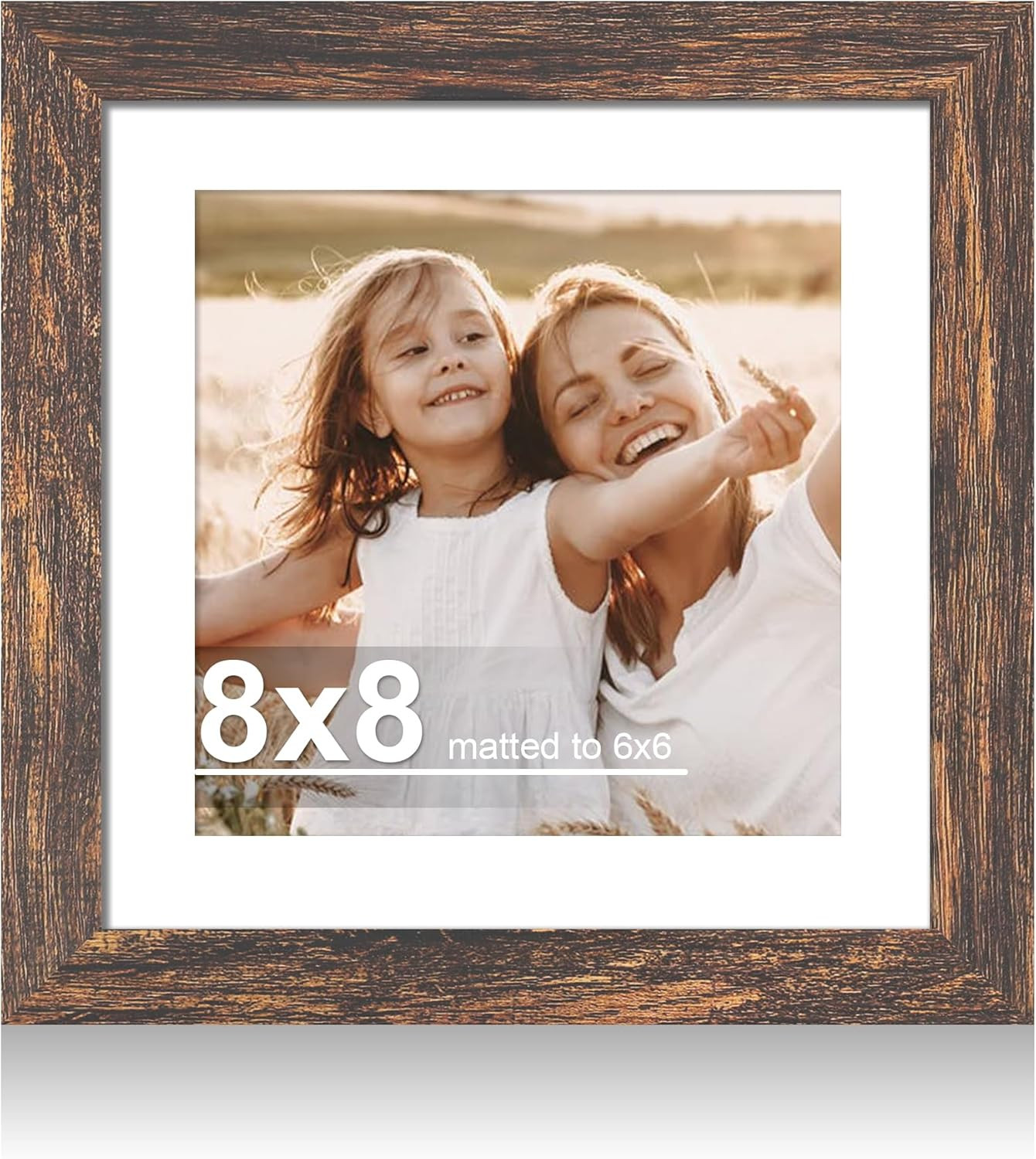 8x8 Picture Frame with Glass, Display Pictures 6x6 with Mat 8X8 in Rustic Brown gallery