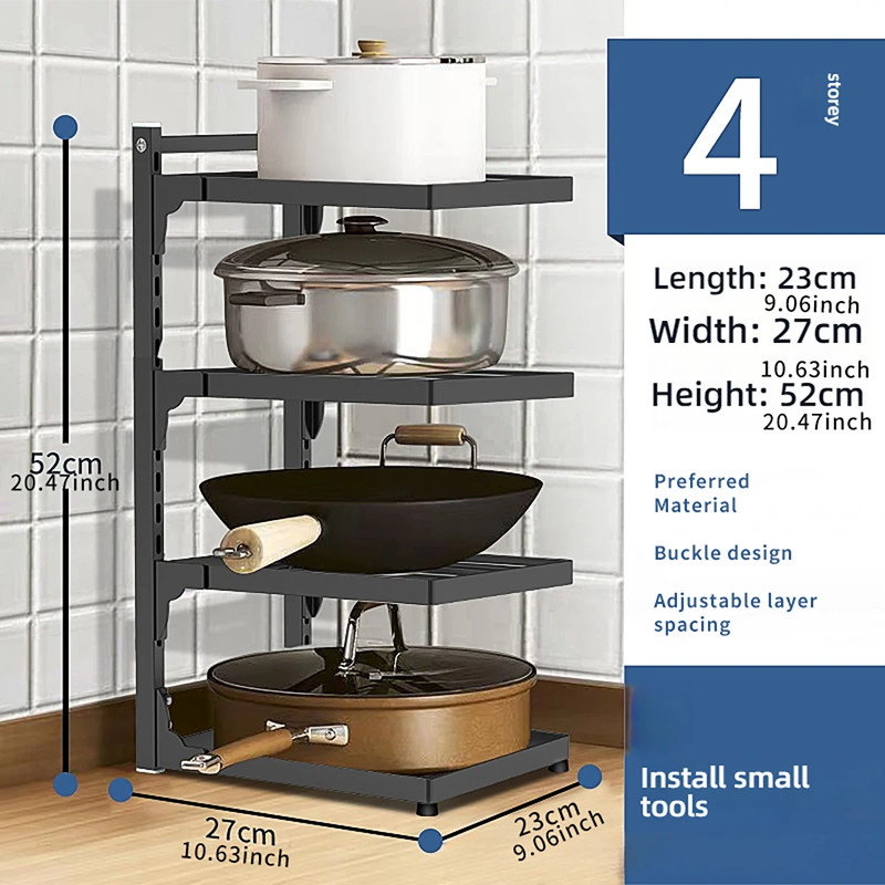 Adjustable Kitchen Storage Rack Multi Tier Pot Shelf Under Sink Organizer gallery
