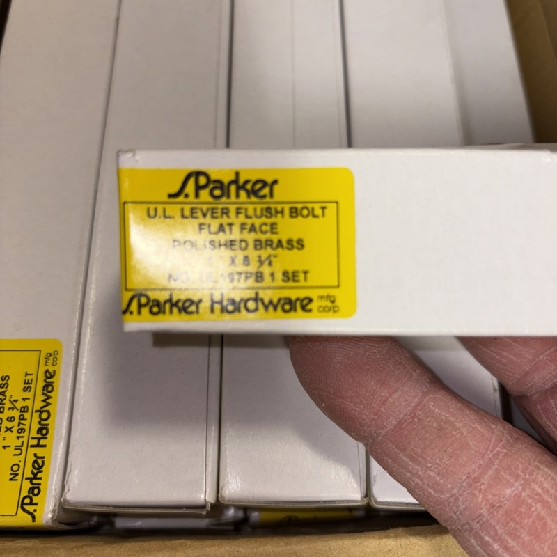 S. Parker 197BP Flat Face Polished Brass Flush Bolts 1" × 6 3/4" NEW- Lot Of 10 gallery