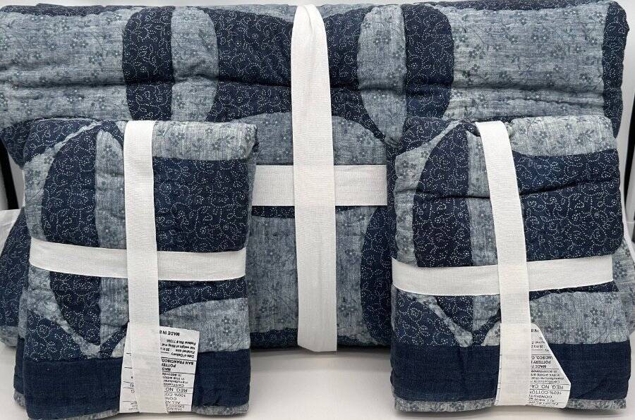 Pottery Barn Harper Wedding Rings Full Queen Quilt & 2 Standard Shams ~ Blue gallery