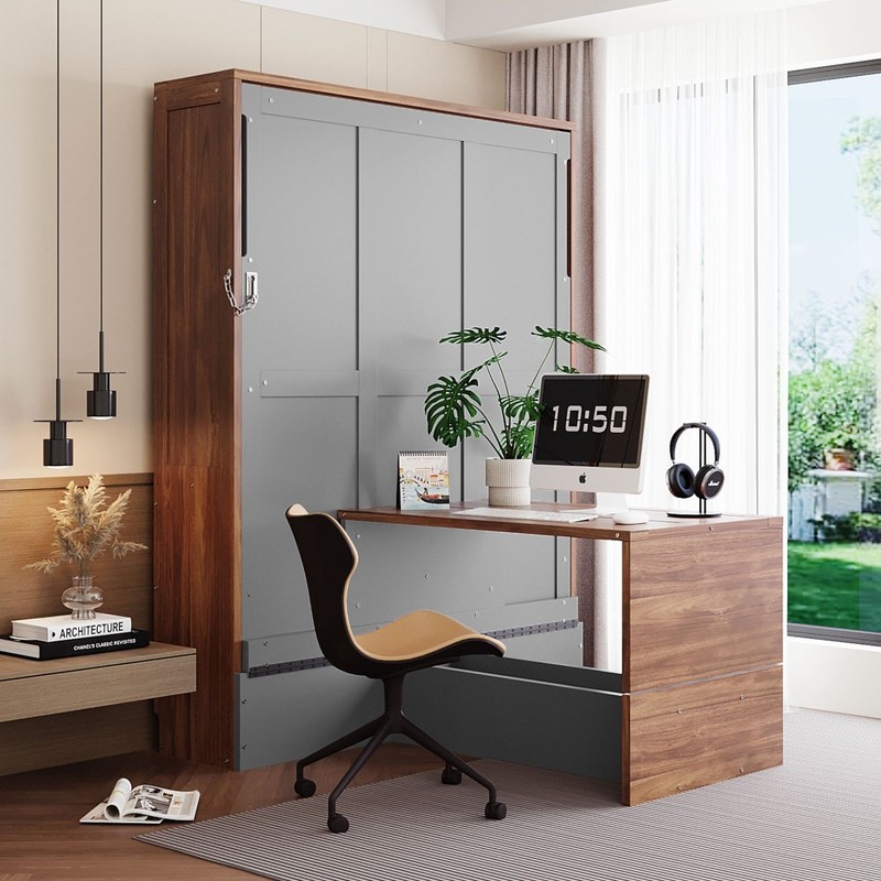 Full Size Murphy Bed Wall Bed with Foldable Desk and Wood Hidden Beds gallery