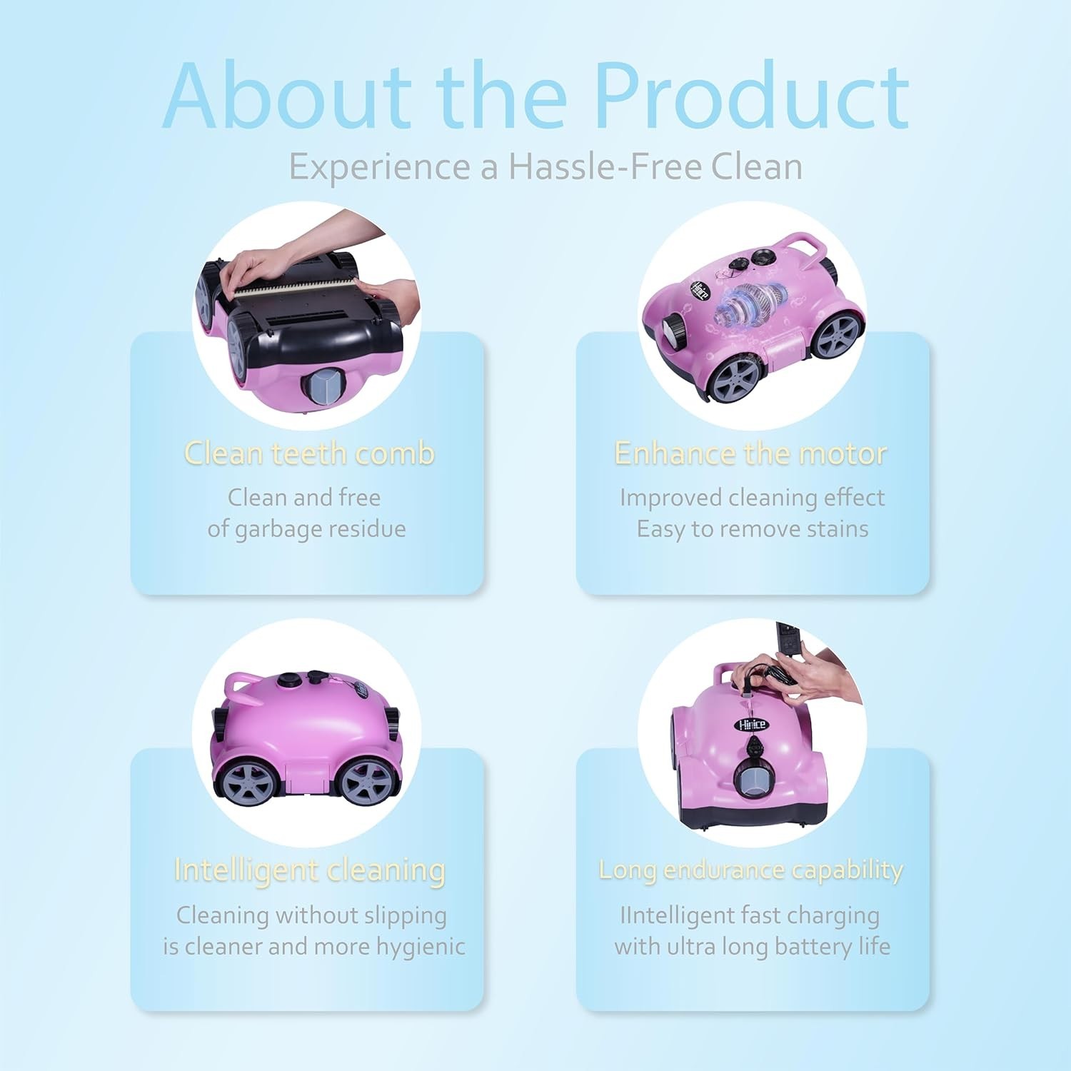 Hinice Cordless Robotic Pool Cleaner Vacuum 150Min 2200SqFt IPX8 Pink Auto Pools gallery
