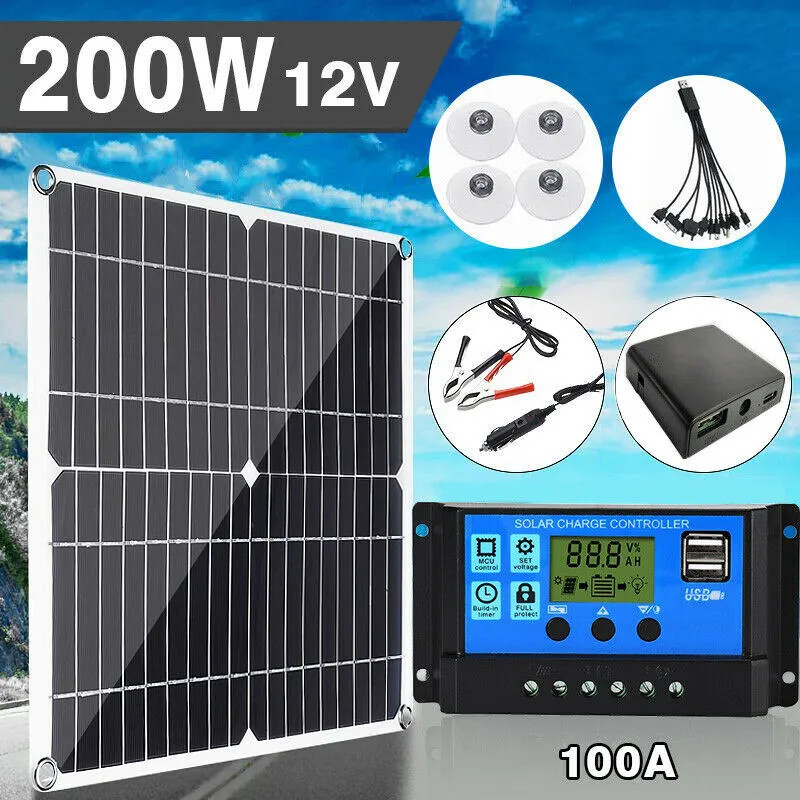200 Watts Solar Panel Kit 100A 12V Battery Charger w/ Controller Caravan Boat RV gallery