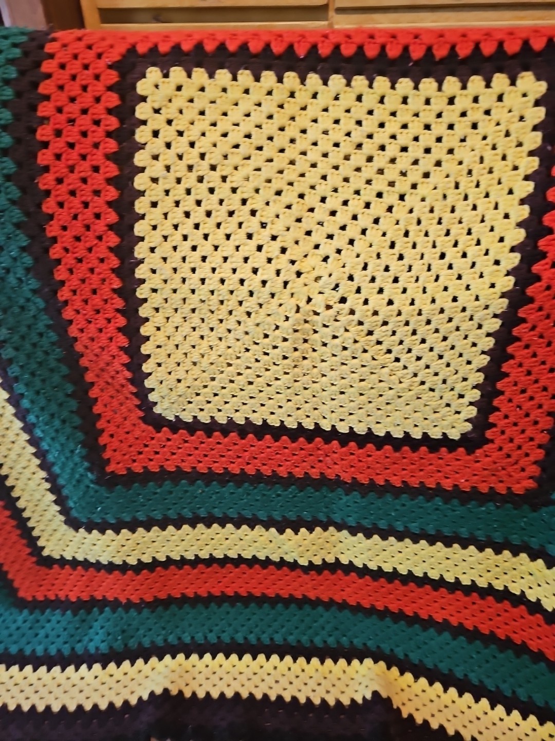 Handmade, crocheted, afghan, throw, Fall colors 66x62 gallery
