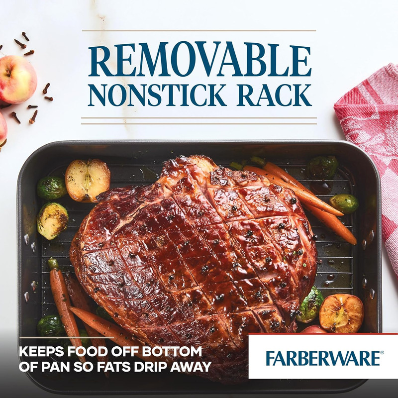 Bakeware Nonstick Roaster with Flat Rack, Roasting Pan with Rack for Home Cookin gallery