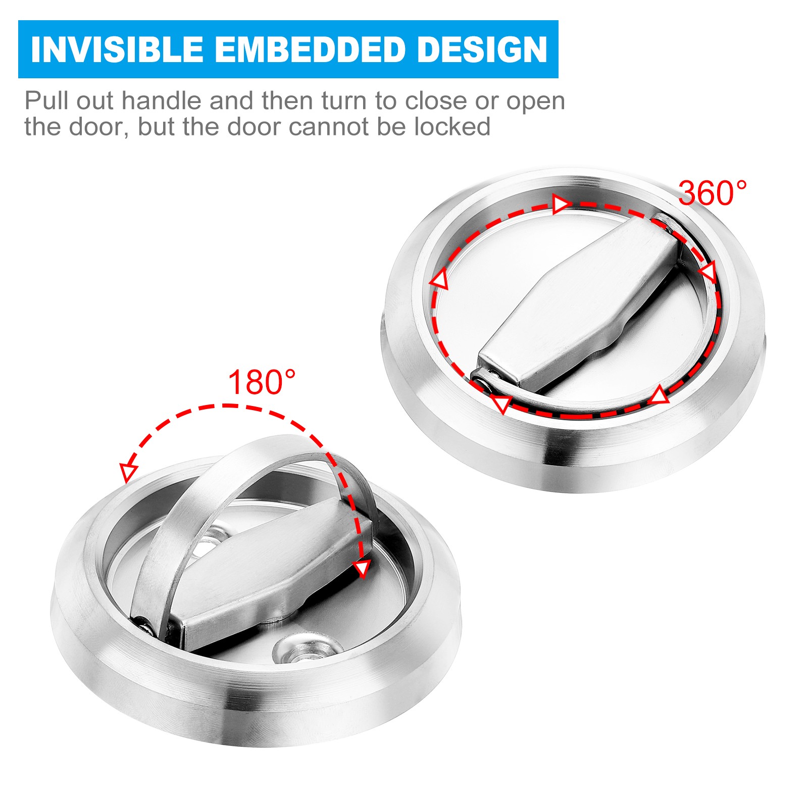 2 Pcs Recessed Door Handles Round Flush Pulls Embedded Hidden Silver gallery