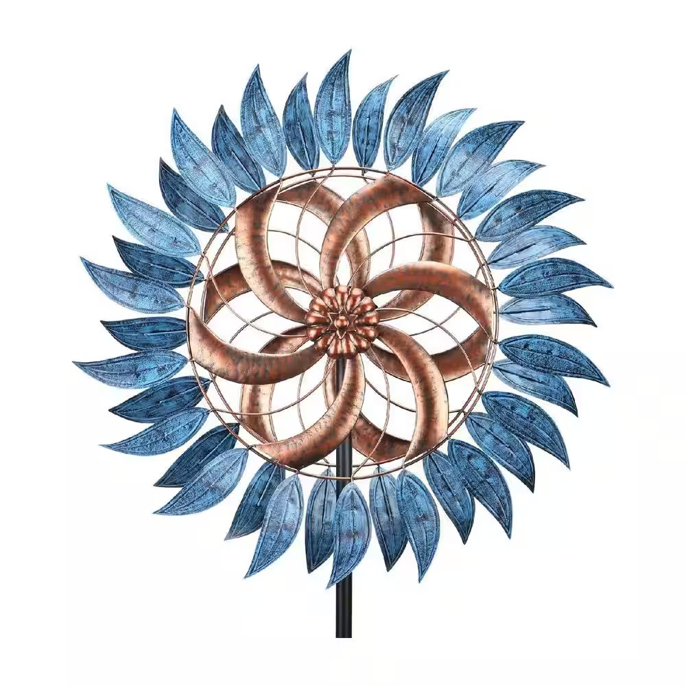 74 In. Blue Metal Large Two-Way Wind Spinner for Garden Patio Yard Decor gallery