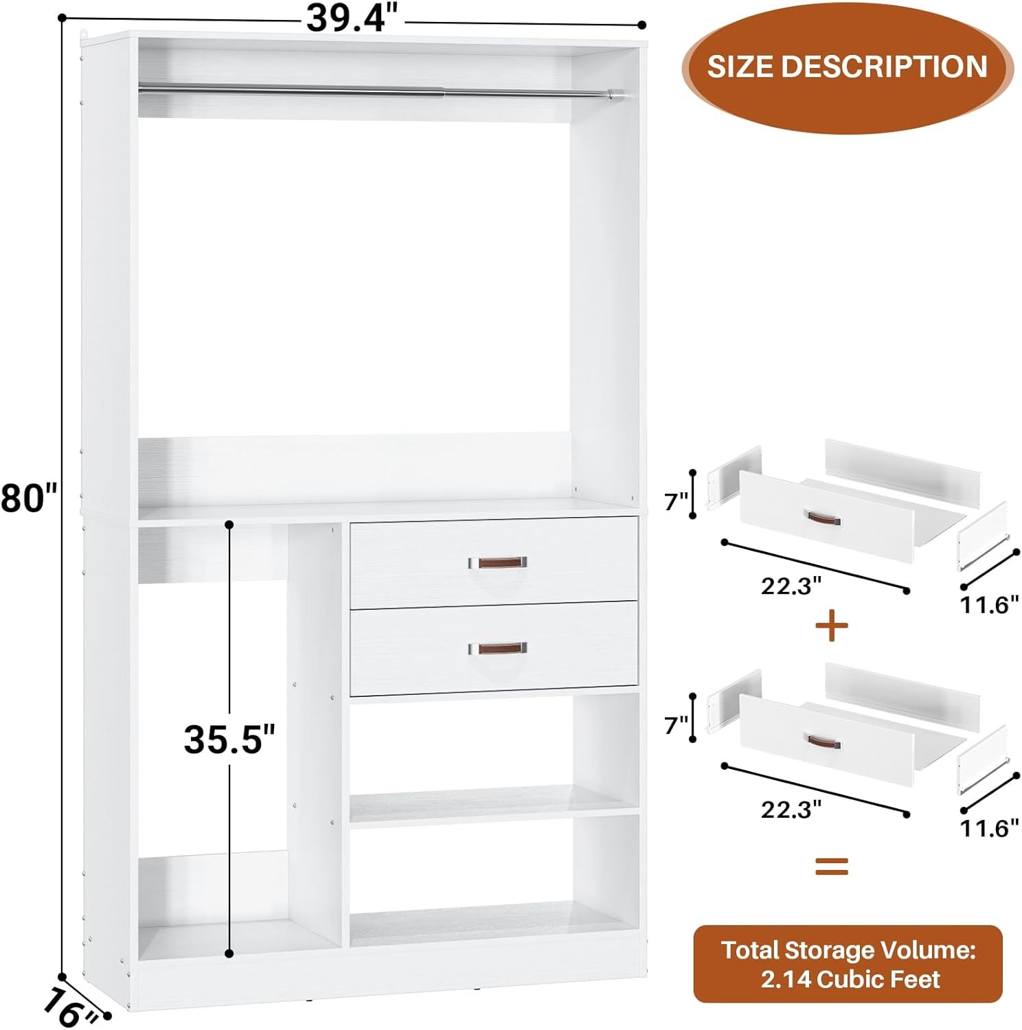 Freestanding Closet System w/ Suitcase & Drawers Storage Wardrobe Garment Rack gallery