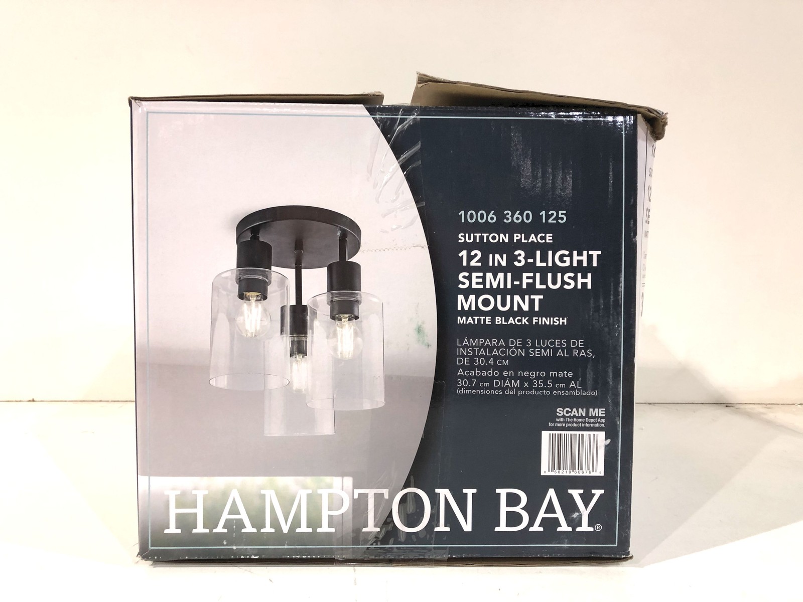 Hampton Bay Sutton Place 14 in. 3-Light Matte Black Indoor Flush Mount gallery