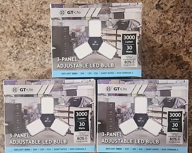 GT-Lite 3000 Lumen 3-Panel Adjustable 5000K LED Light Bulb - 3 Pack 30,000 Hour gallery