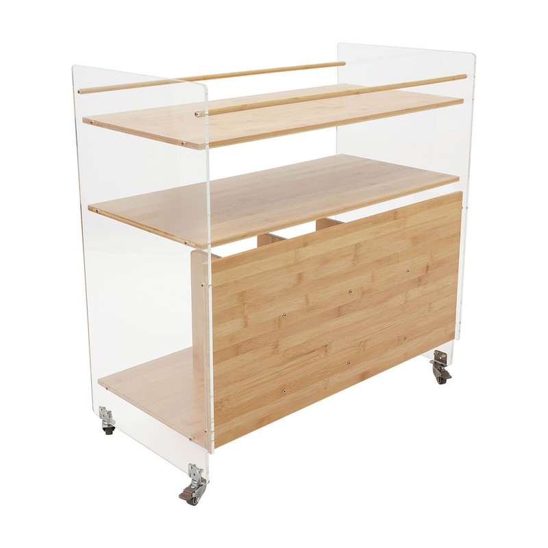 Acrylic&Bamboo End Table Side Table Modern 3-tier End Table with Four Wheels USA gallery