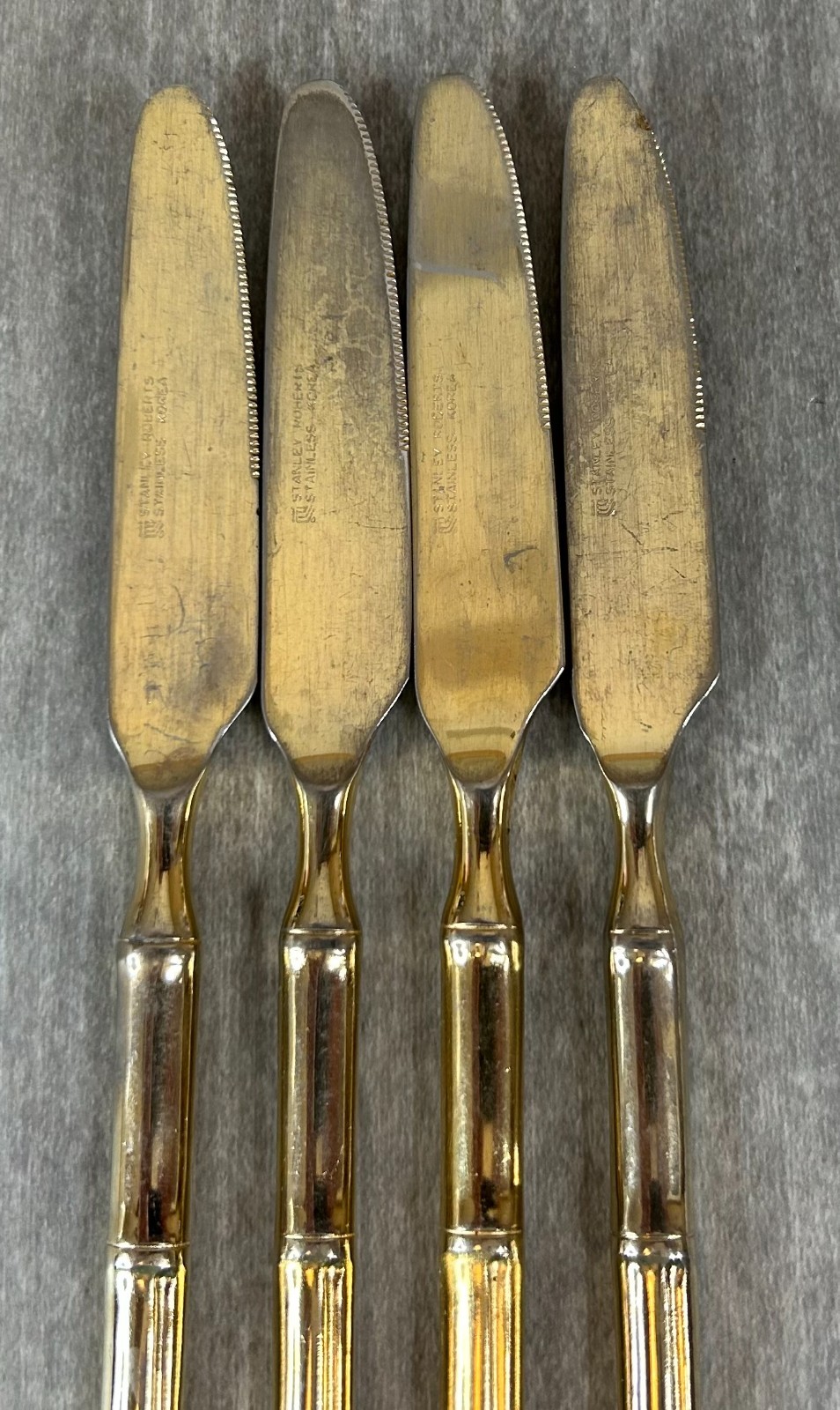 STANLEY ROBERTS BAMBOO TIBURON GOLD PLATED SILVERWARE FLATWARE 4 Dinner Knives gallery