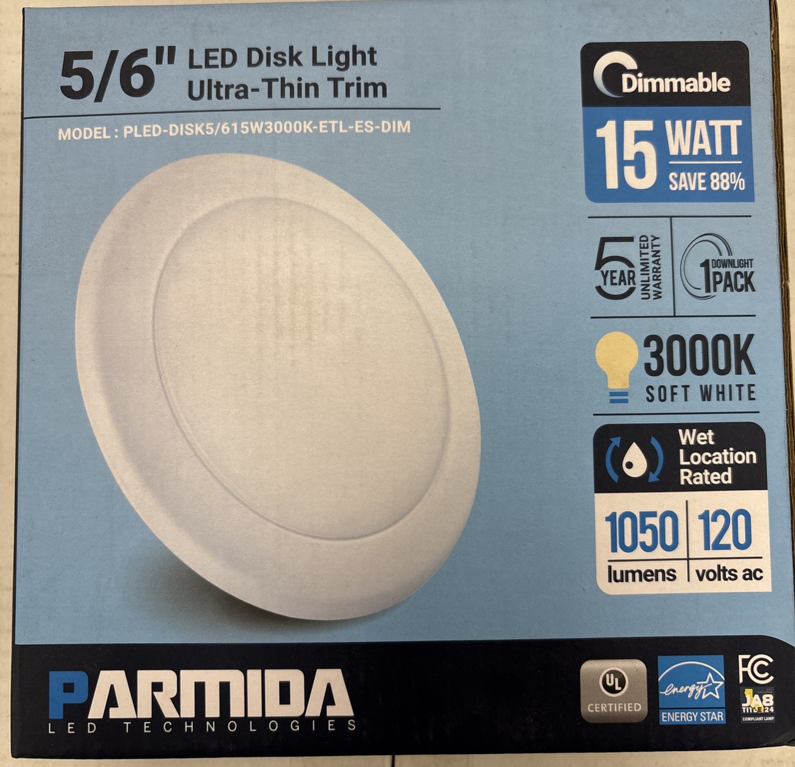 PARMIDA (12 Pack) 5/6 Inch Dimmable LED Disk Light Surface Flush Mount 15W 3000K gallery