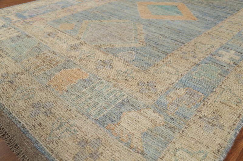 Vegetable Dye Turkish Authentic Oushak Rug Hand-Knotted 5x8 ft Blue gallery