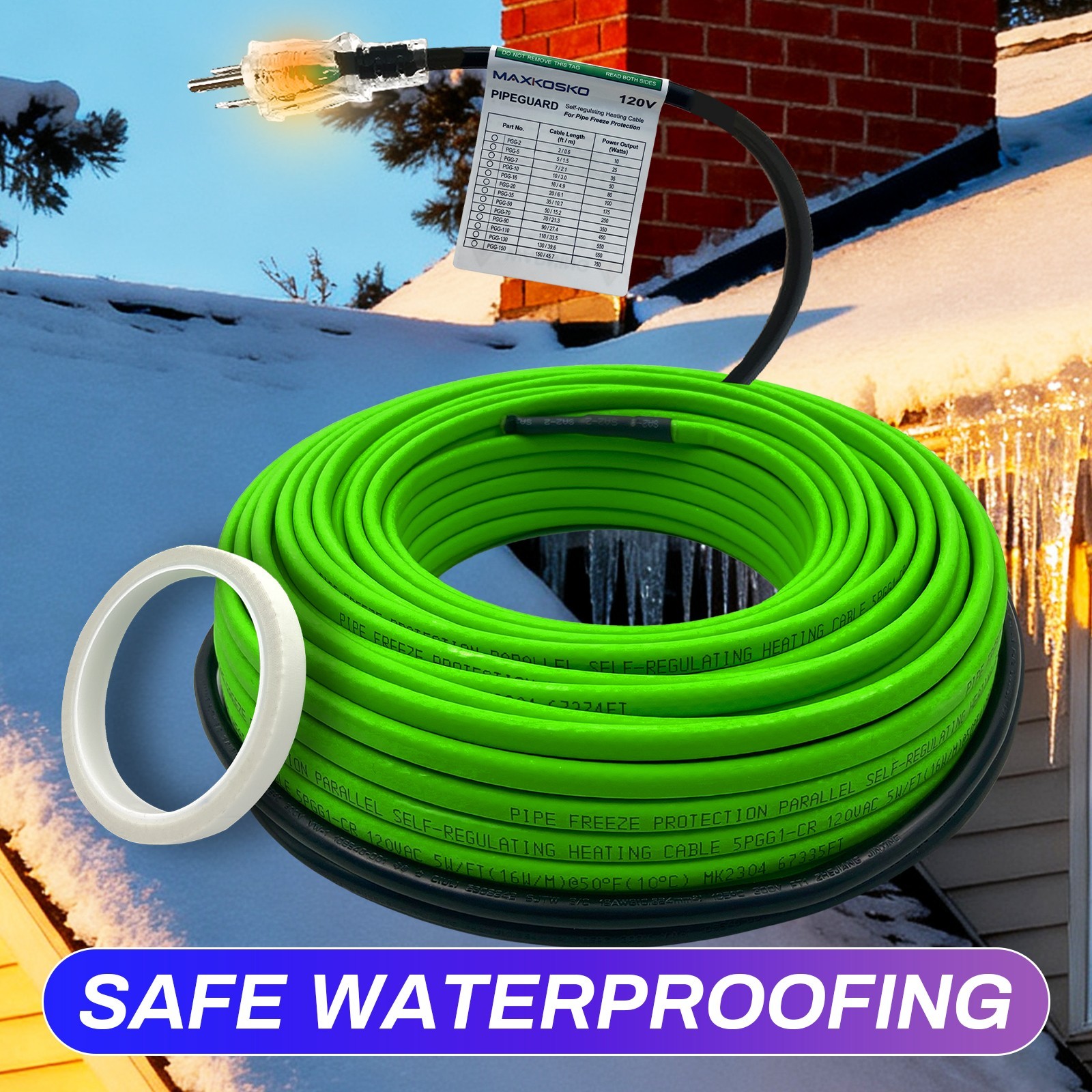 MAXKOSKO 50 Ft Self-Regulating Heat Tape for Metal And Plastic Home Pipes gallery