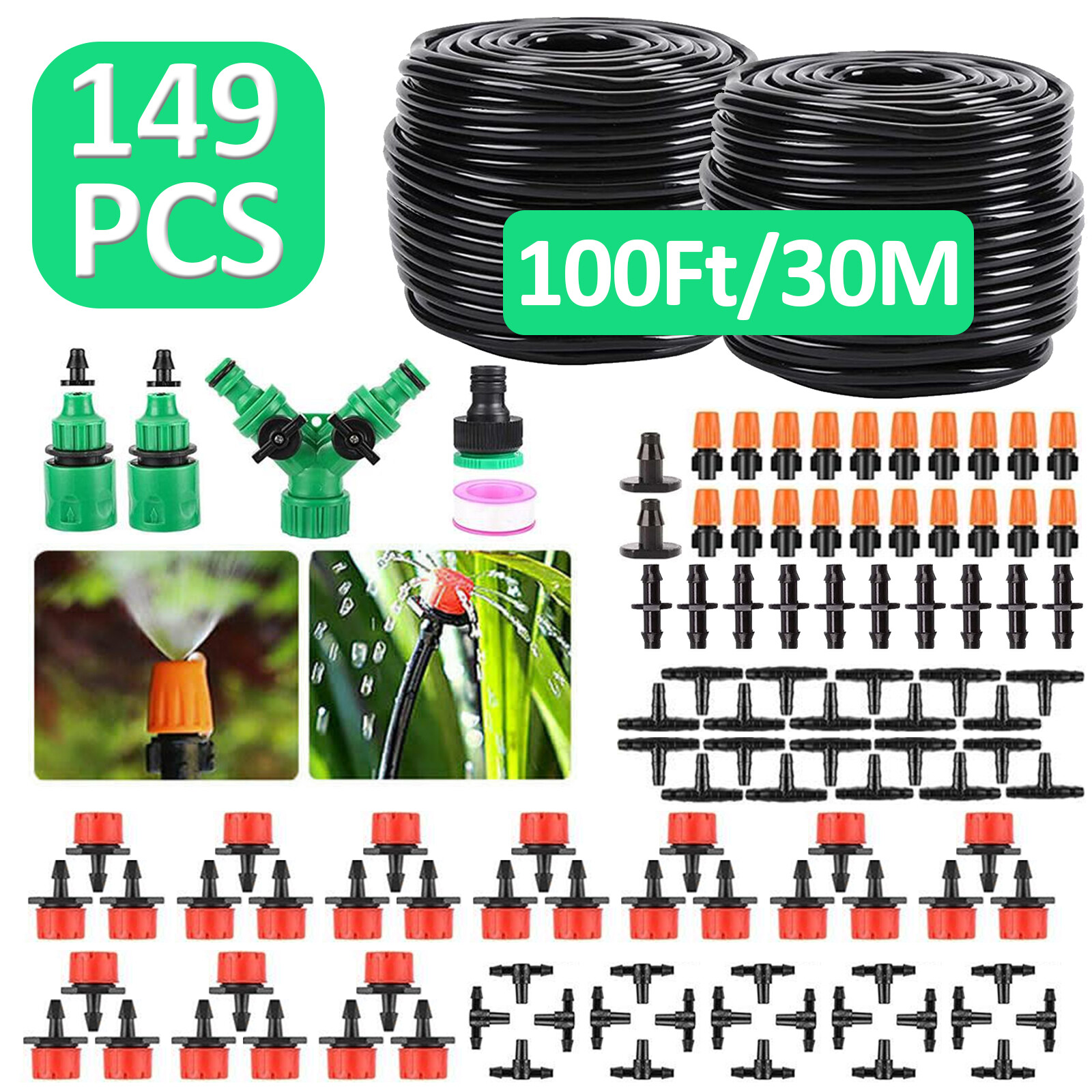 Misting Cooling System 98FT (30M) Misting Line + 30 Brass Mist Nozzles Garden US gallery