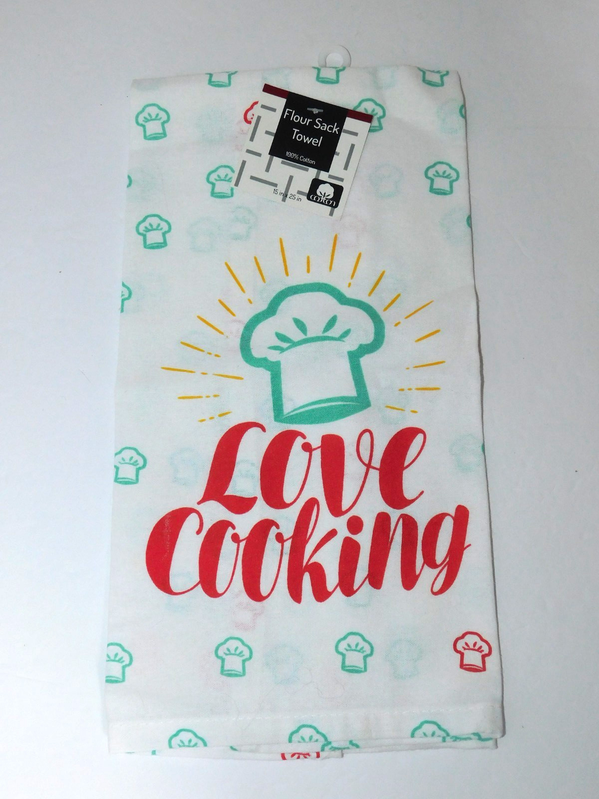 Flour Sack Towel Kitchen Love Cooking Chefs Hat 100% Cotton 15 X 25 in gallery