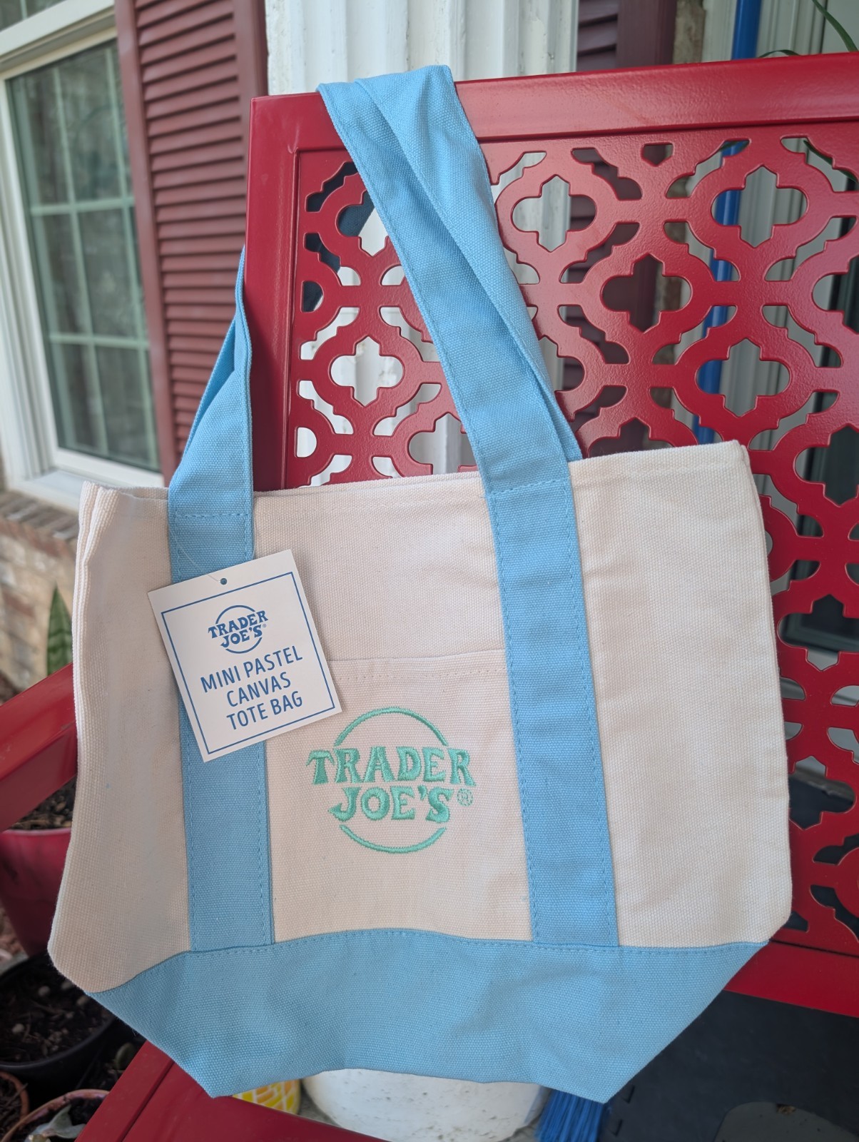 TRADER JOE'S ~ Mini Pastel Canvas Tote Bag { BLUE } gallery