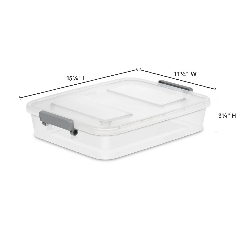 Sterilite 6.2 Qt Modular Small Storage Bin, 4-Pack, Clear Plastic,ID Latch,Gray​ gallery