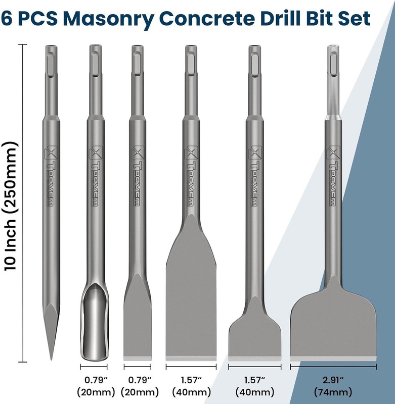 TOOVEM 6pc SDS Plus Chisel Set for Rotary Hammer Tile & Mortar Removal gallery